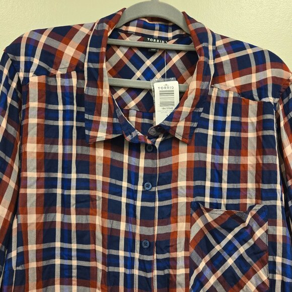 Torrid Womens 4X Milly Plaid Button-Front Shirt Long Sleeve 100% Rayon Multicolo - Picture 3 of 9